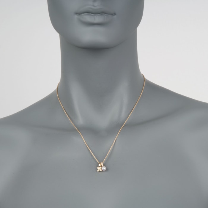 Mikimoto 5.5mm A+ Akoya Pearl Floral Pendant Necklace with Diamond Accents in 18kt Yellow Gold 18-inch