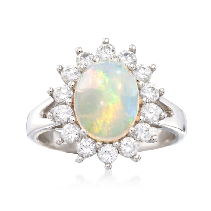 Opal and .90 ct. t.w. White Zircon Ring in Sterling Silver | Ross-Simons