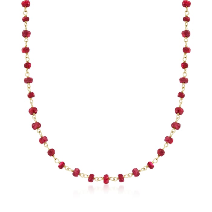 20.00 ct. t.w. Ruby Bead Necklace in 14kt Yellow Gold Over Sterling ...