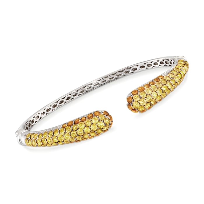 8.10 ct. t.w. Pave Yellow and Orange Citrine Cuff Bracelet in Sterling Silver