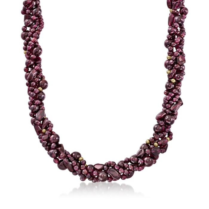 C. 1990 Vintage 280.00 ct. t.w. Garnet Bead Torsade Necklace with 14kt Yellow Gold