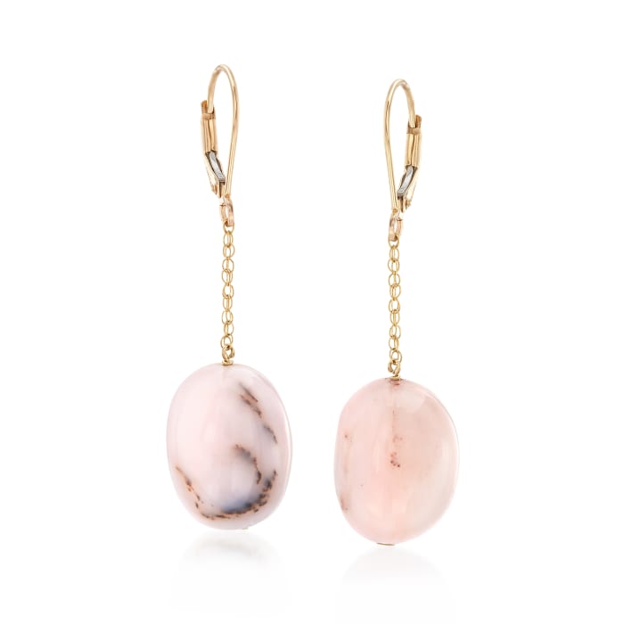 Pink Opal Drop Earrings in 14kt Yellow Gold