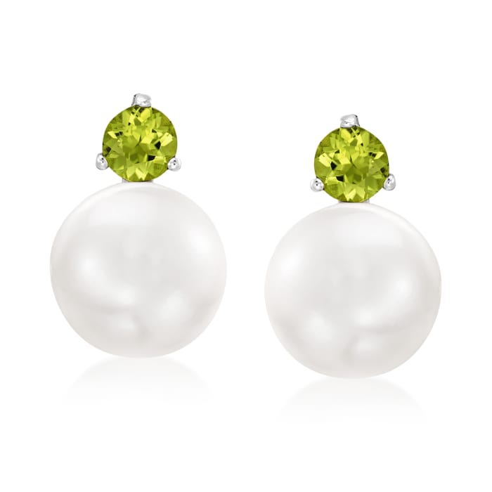 11mm Cultured Pearl and 1.00 ct. t.w. Peridot Earrings in Sterling Silver