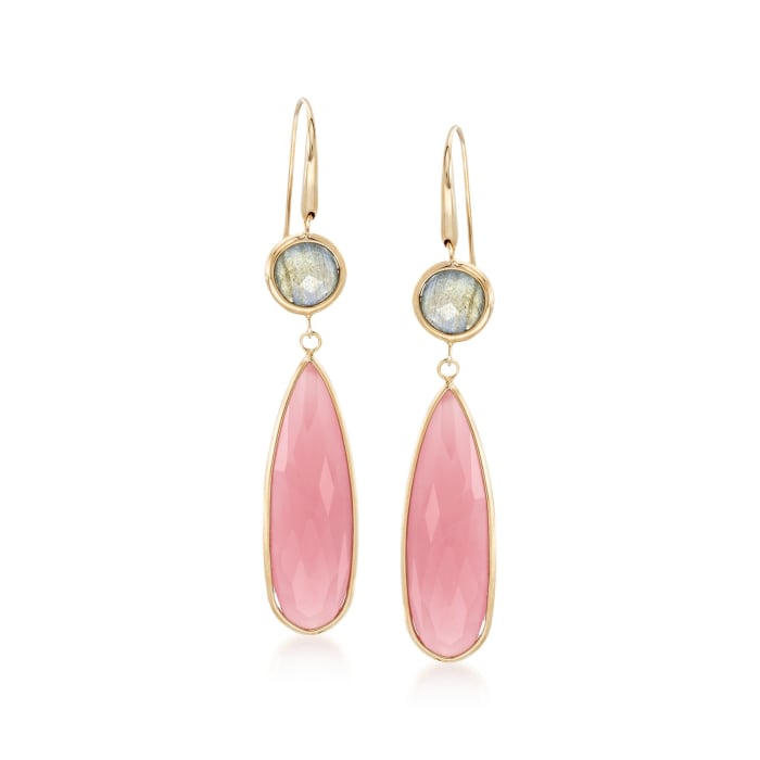 Italian Pink Chalcedony and Labradorite Drop Earrings in 18kt Yellow Gold 