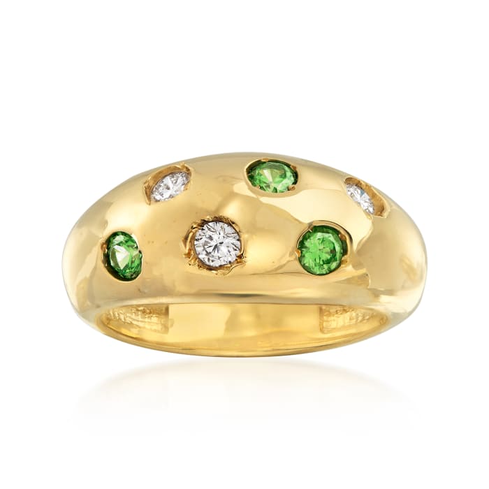 C. 1980 Vintage .30 ct. t.w. Tsavorite and .25 ct. t.w. Diamond Ring in 14kt Yellow Gold