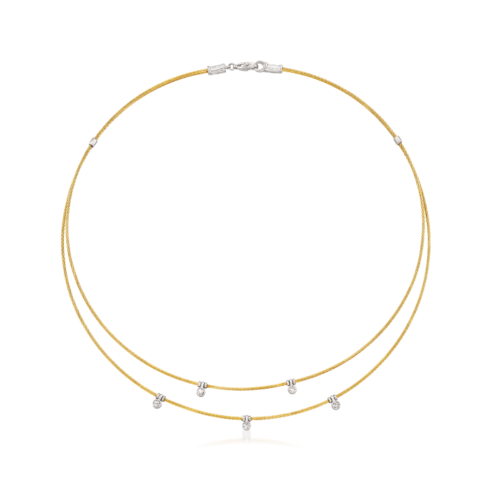 ALOR &quot;Classique&quot; .11 ct. t.w. Diamond Double-Row Station Yellow Cable Necklace with 18kt White Gold