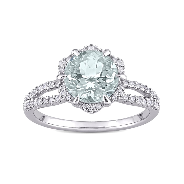 1.60 Carat Aquamarine and Diamond-Accented Ring in 14kt White Gold