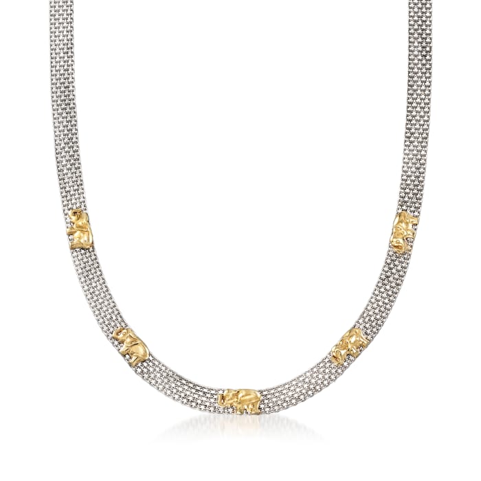 Sterling Silver and 18kt Gold Over Sterling Elephant Bismark-Link Necklace