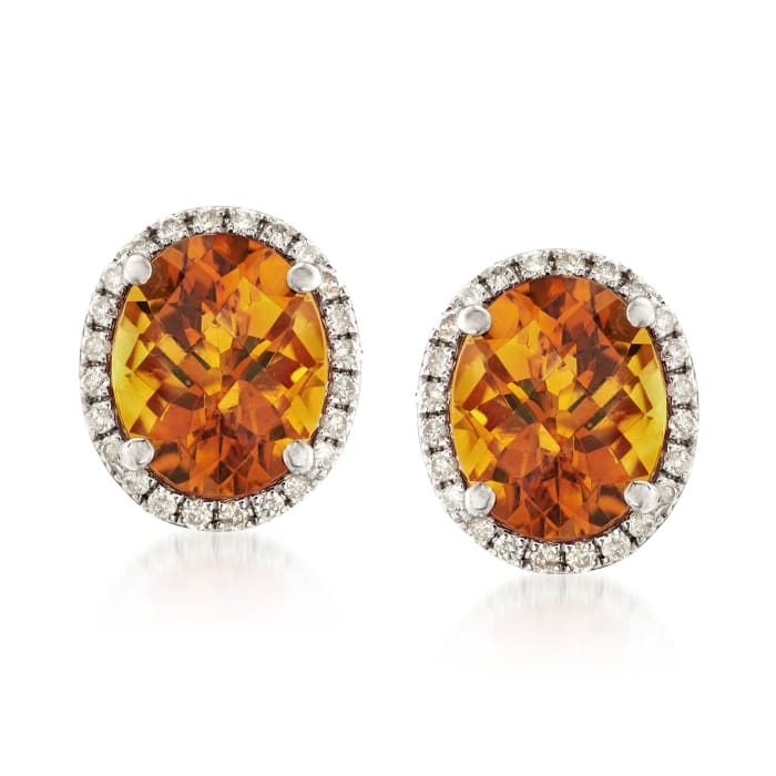 4.60 ct. t.w. Citrine and .32 ct. t.w. Diamond Oval Earrings in 14kt White Gold 