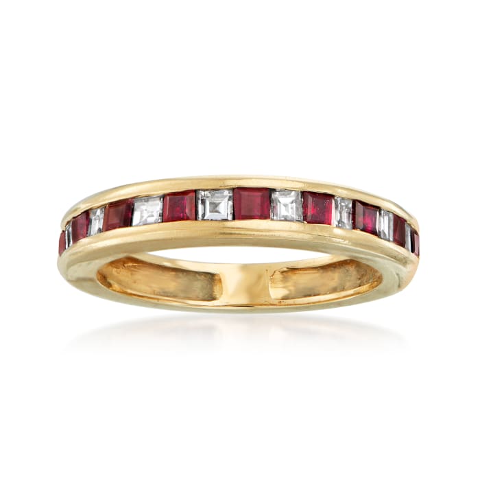 C. 1980 Vintage .85 ct. t.w. Ruby and .50 ct. t.w. Diamond Band in 14kt Yellow Gold