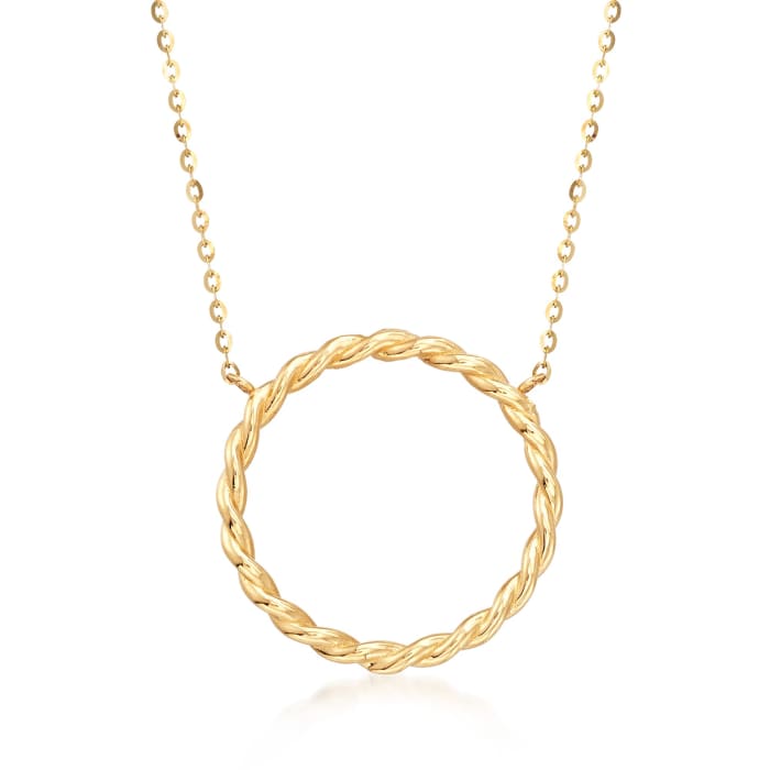 18kt Yellow Gold Twisted Open Circle Necklace