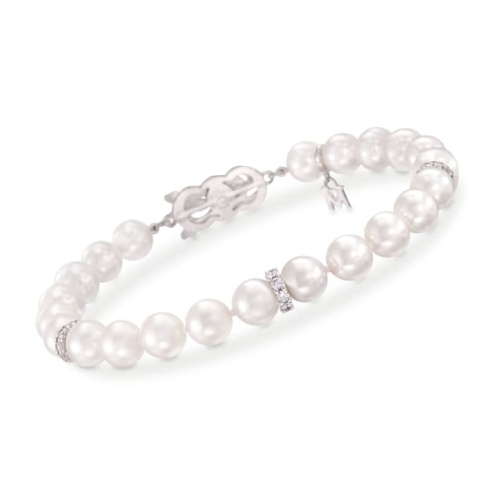 Mikimoto 7-7.5mm 'A' Akoya Pearl and Diamond Bracelet in 18kt White Gold