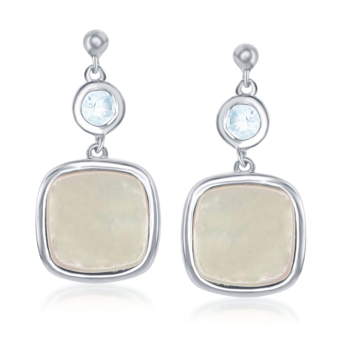 Mother-Of-Pearl and .50 ct. t.w. Blue Topaz Drop Earrings in Sterling Silver