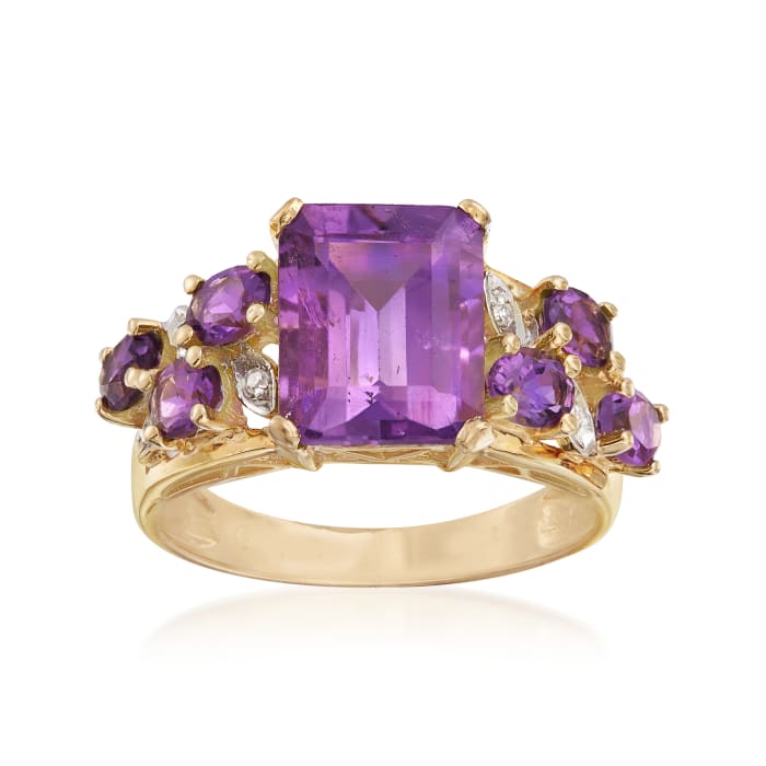 C. 1990 Vintage 4.00 ct. t.w. Amethyst Ring with Diamond Accents in 10kt Yellow Gold