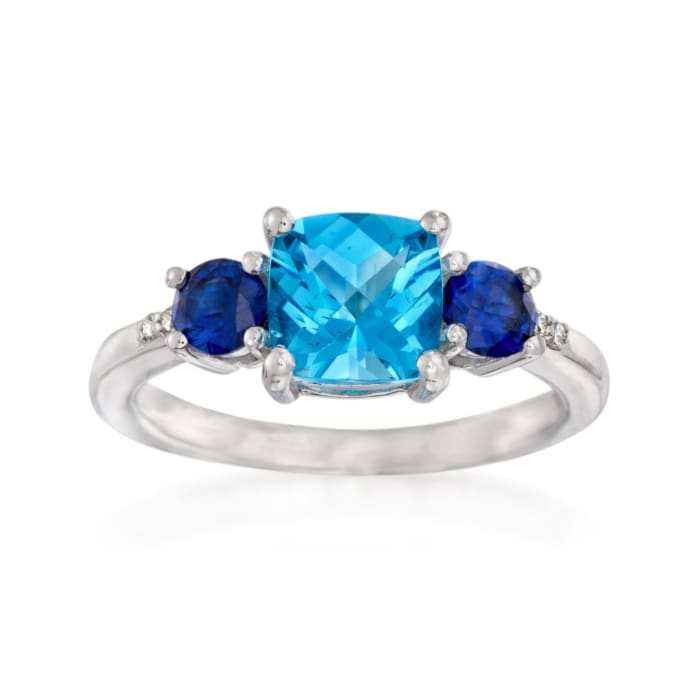 1.90 Carat Blue Topaz and 1.00 ct. t.w. Synthetic Sapphire Ring with Diamond Accents in Sterling Silver