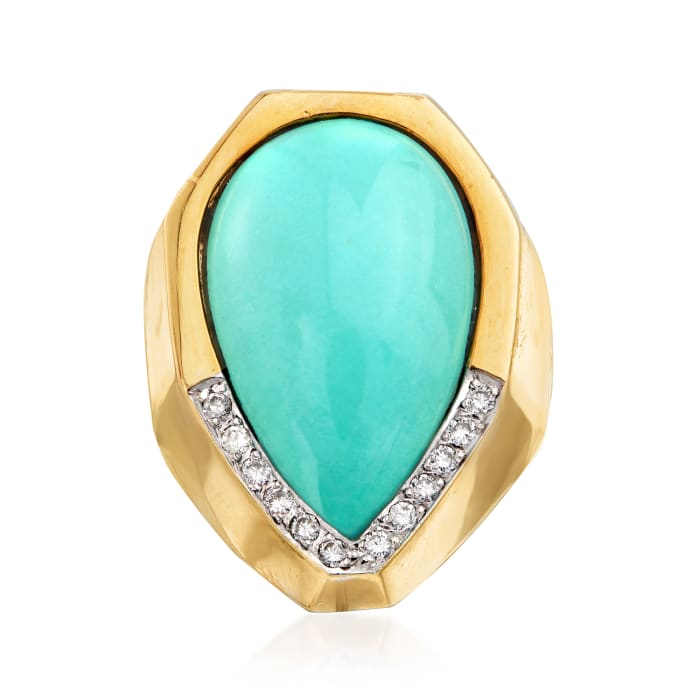 C. 1980 Vintage Turquoise and Diamond Ring in 18kt Yellow Gold