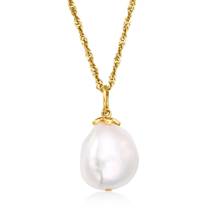 12-14mm Cultured Baroque Pearl Pendant Necklace in 18kt Gold Over Sterling