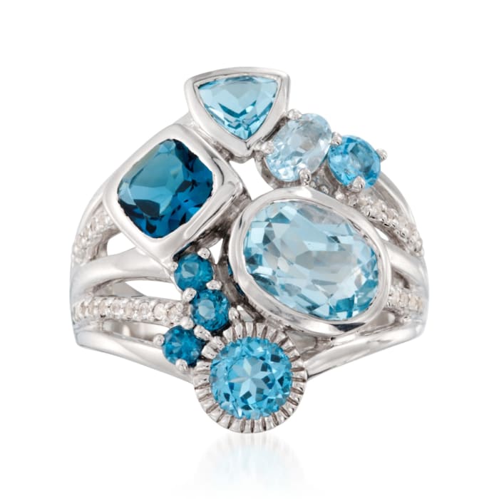 4.90 ct. t.w. Tonal Blue Topaz Ring with .10 ct. t.w. White Topaz in ...
