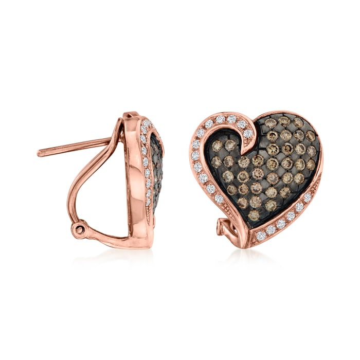 Le Vian 1.42 ct. t.w. Chocolate and Vanilla Diamond Heart Earrings in 14kt Strawberry Gold