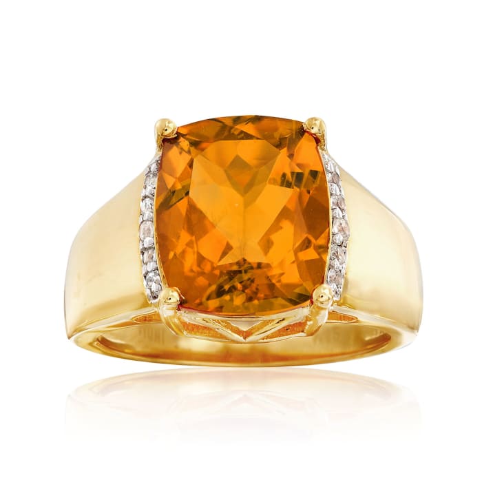 5.00 Carat Citrine and .10 ct. t.w. White Zircon Ring in 18kt Gold Over Sterling