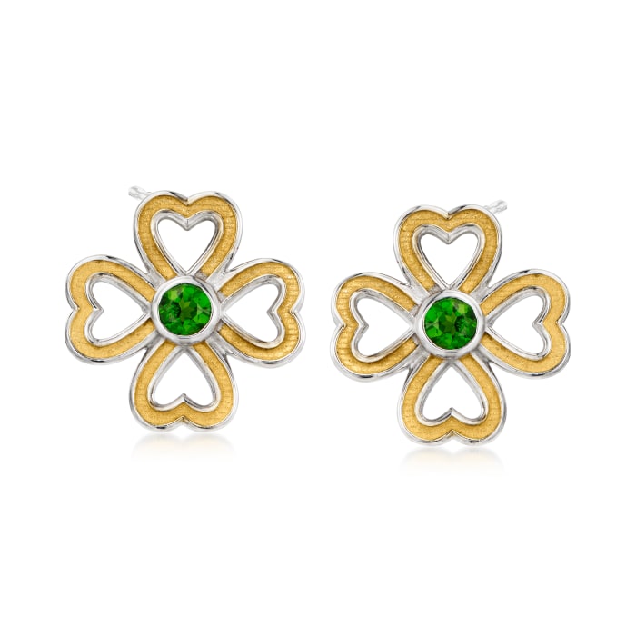 .20 ct. t.w. Chrome Diopside Four-Leaf Clover Earrings in Sterling Silver and 18kt Gold Over Sterling Silver