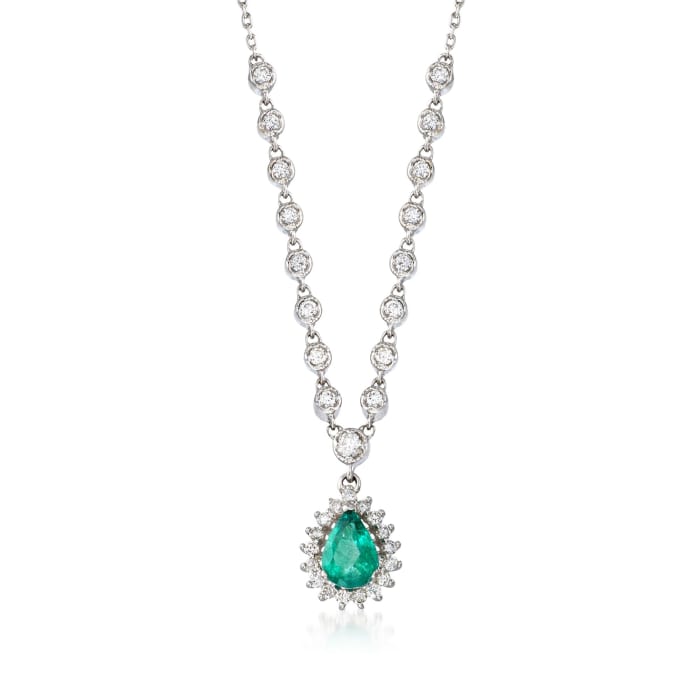 .70 Carat Emerald and .45 ct. t.w. Diamond Drop Necklace in 14kt White Gold