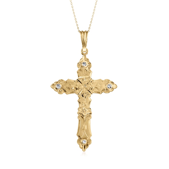 C. 1980 Vintage .75 ct. t.w. Diamond Cross Pendant Necklace in 14kt Yellow Gold