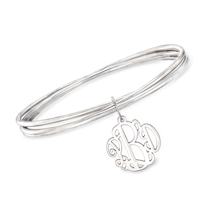 Sterling Silver Rolling Bangle Bracelet with Personalized Monogram Charm