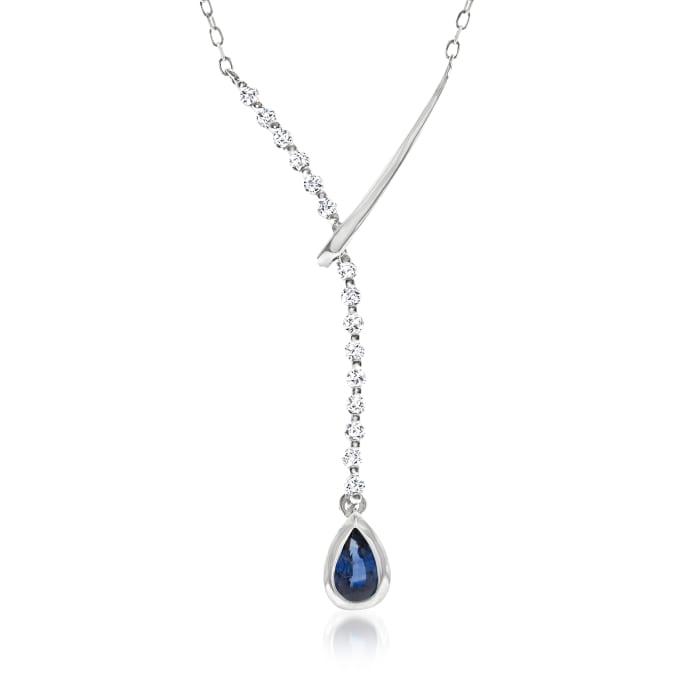 .20 Carat Sapphire and .15 ct. t.w. Diamond Lariat Necklace in 14kt White Gold