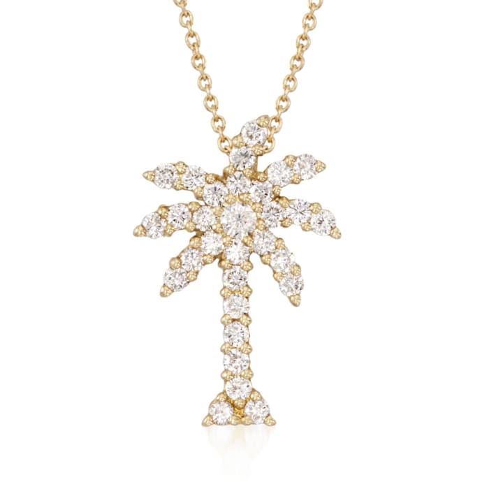 Roberto Coin &quot;Tiny Treasures&quot; .54 ct. t.w. Diamond Palm Tree Pendant Necklace in 18kt Yellow Gold