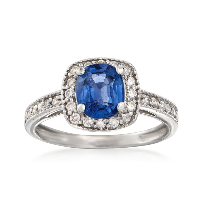 C. 2000 Vintage 1.40 Carat Sapphire and .30 ct. t.w. Diamond Halo Ring in 14kt White Gold