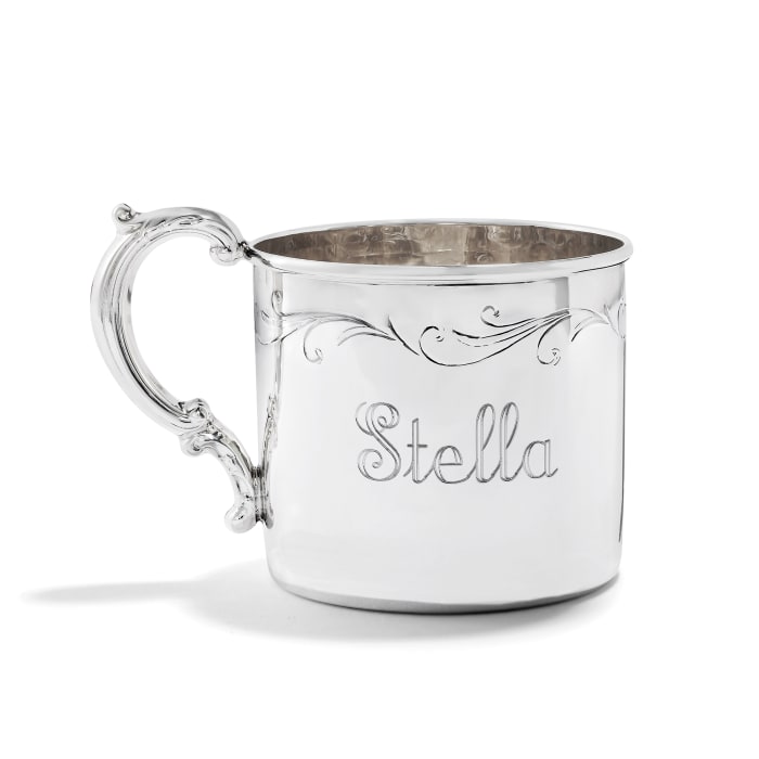 Empire Sterling Silver Personalized Floral-Etched Baby Cup