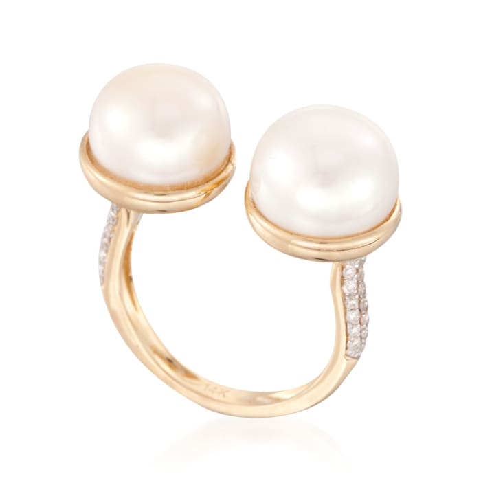 10-10.5mm Cultured Pearl and .20 ct. t.w. Diamond Ring in 14kt Yellow ...