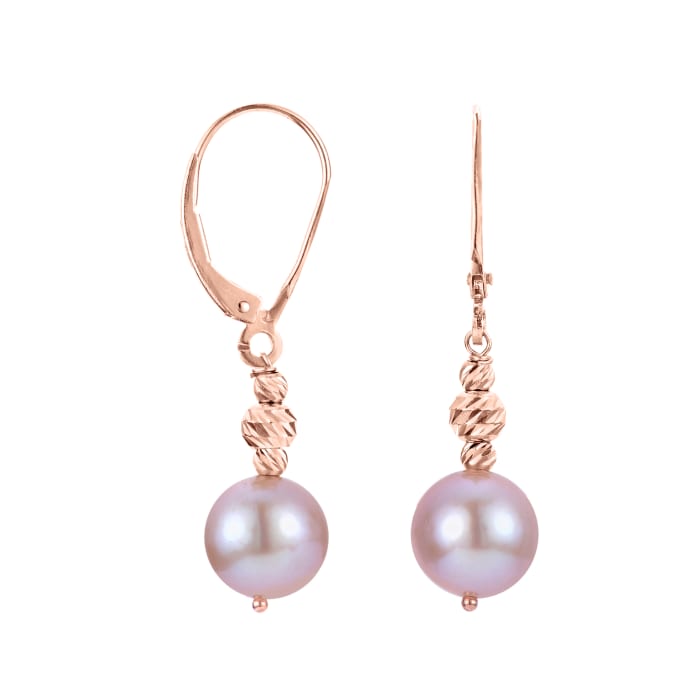 9-9.5mm Pink Cultured Pearl Drop Earrings in 14kt Rose Gold | Ross-Simons