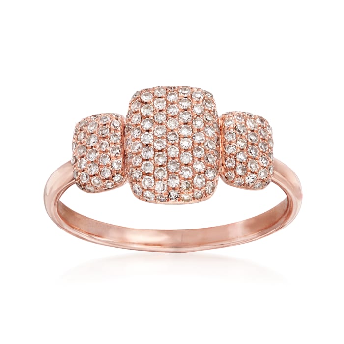 .44 ct. t.w. Pave Diamond Three Square-Top Ring in 14kt Rose Gold
