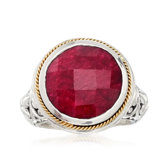 15.00 Carat Ruby Bali-Style Ring in Sterling Silver with 18kt Yellow Gold