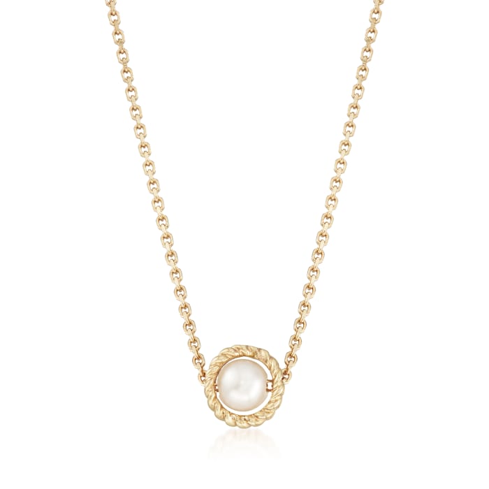 Phillip Gavriel &quot;Italian Cable&quot; 4.5mm Cultured Pearl Pendant Necklace in 14kt Yellow Gold