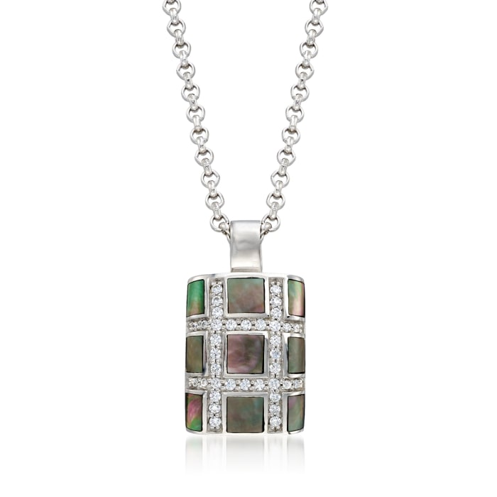 Belle Etoile &quot;Regal&quot; Black Mother-Of Pearl and .50 ct. t.w. CZ Pendant in Sterling Silver