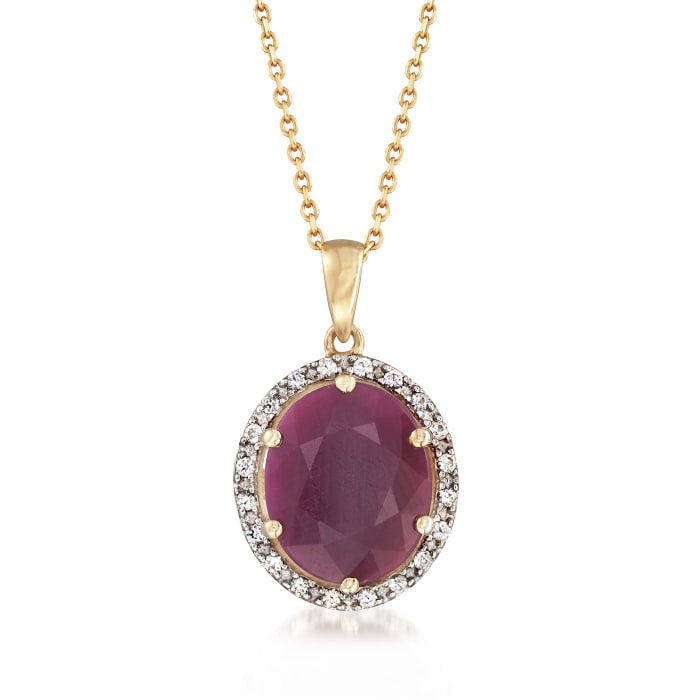 6.00 Carat Ruby and .20 ct. t.w. White Sapphire Pendant Necklace in 14kt Yellow Gold