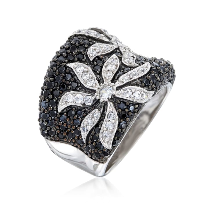 1.75 ct. t.w. Black and White CZ Flower Ring in Sterling Silver | Ross ...