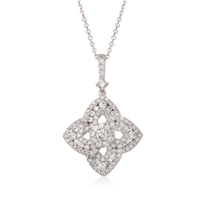 1.15 ct. t.w. Diamond Floral Pendant Necklace in 18kt White Gold