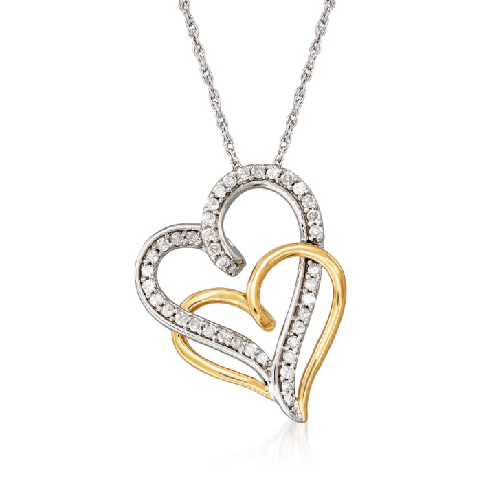 .25 ct. t.w. Diamond Open-Space Double-Heart Pendant Necklace in Sterling Silver and 14kt Yellow Gold