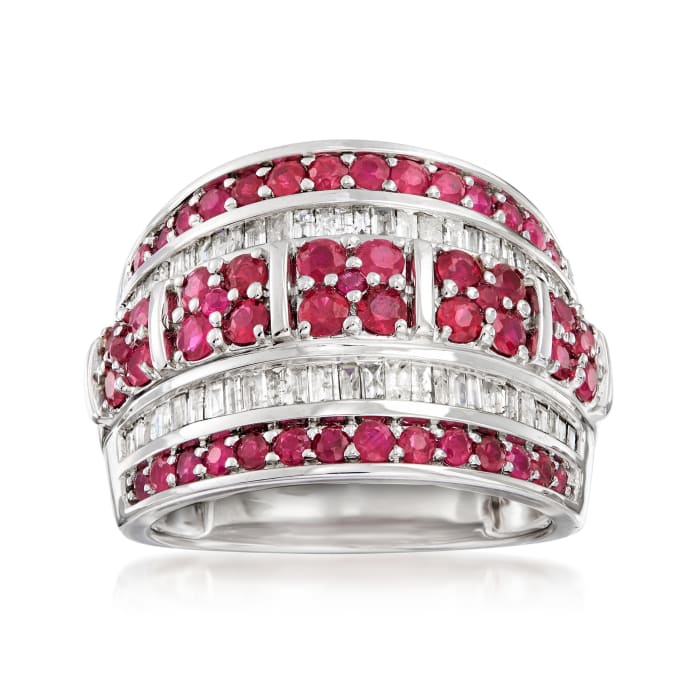 1.40 ct. t.w. Ruby and .60 ct. t.w. Diamond Multi-Row Ring in Sterling Silver