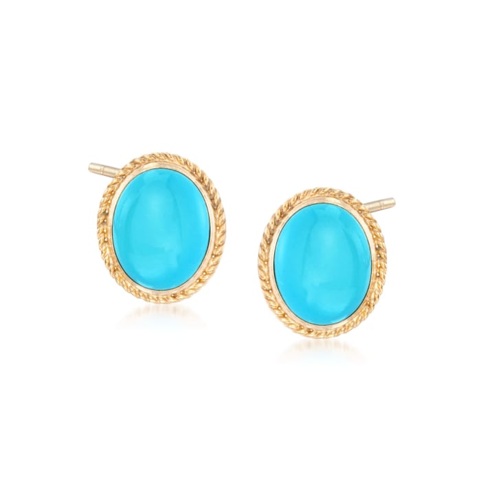 Oval Turquoise Earrings in 14kt Yellow Gold
