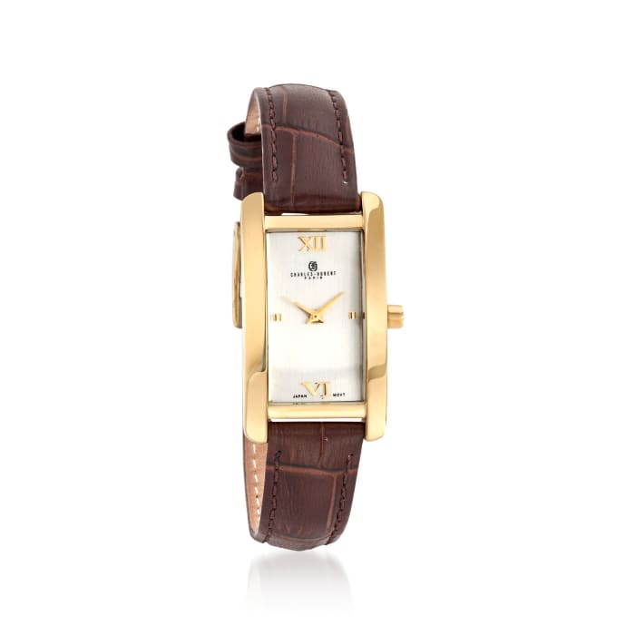 Charles Hubert Women's 30mm Stainless Steel and Gold Plate Watch with Brown Leather Strap