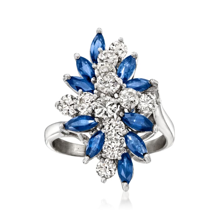 C. 1980 Vintage 1.60 ct. t.w. Diamond and 1.50 ct. t.w. Sapphire Cluster Ring in 14kt White Gold