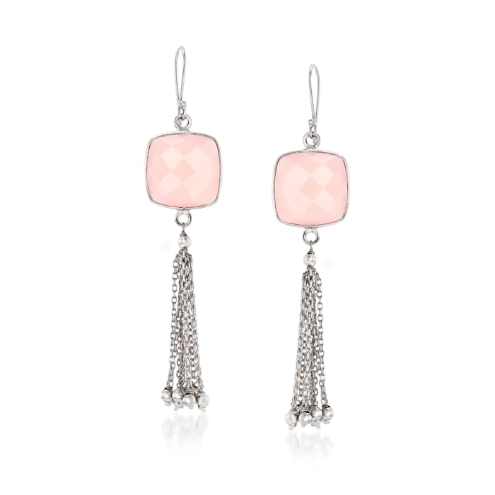 Pink Chalcedony Tassel Drop Earrings in Sterling Silver