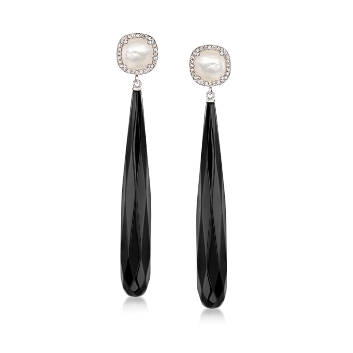 Mother-Of-Pearl, Black Onyx and .10 ct. t.w. White Zircon Drop Earrings in Sterling Silver
