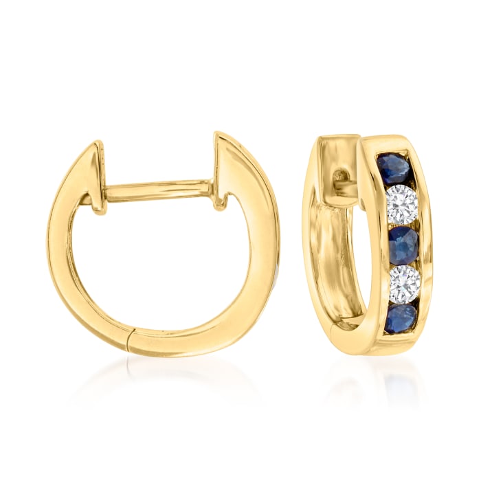 .45 ct. t.w. Sapphire and .20 ct. t.w. Diamond Huggie Hoop Earrings in 14kt Yellow Gold