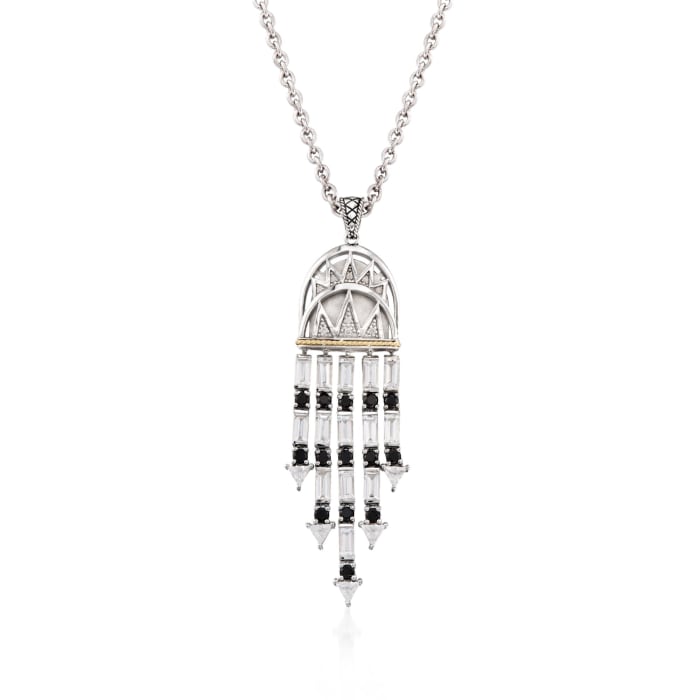 Andrea Candela &quot;Art Deco&quot; 6.75 ct. t.w. White Topaz and Black Spinel Necklace with Diamonds in Sterling Silver